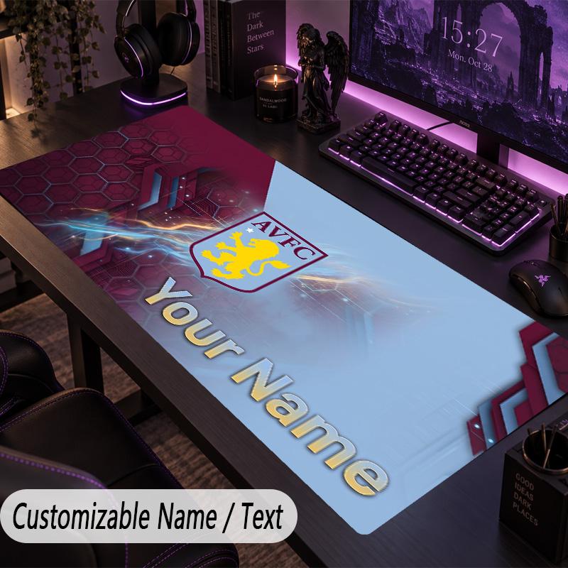 Custom Text Big Mousepad, Extended Desk Pad For Laptop Work GameAston Villa