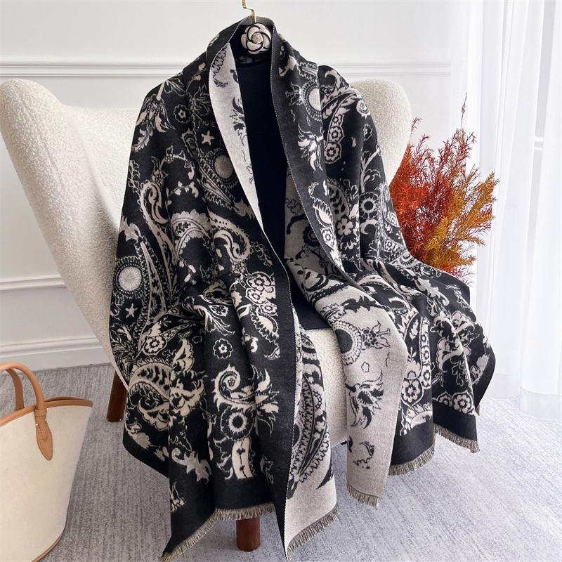 Luxury Brand Cashmere Women Floral Scarf Winter Warm Shawl and Wrap Bandana Pashmina Female Foulard Square Thick Blanket Poncho