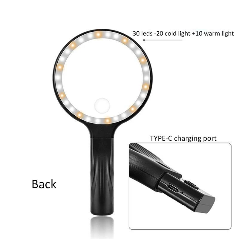 2-in-1 Neck-wearing/Handheld Magnifier Rechargeable Magnifying Glass 30 LEDs Hands Frees 5X 10X Magnification Glass for Reading