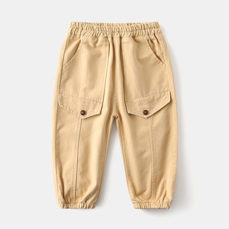 Children's Casual Pants Boys Solid Color Long Pants Korean Style Baby Spring and Autumn Mid-Waist Elastic Waistband Jogger Pants
