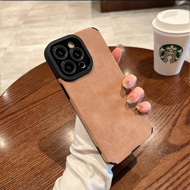 Luxury Matte Leather Phone Case for IPhone 16 15 14 13 12 11 Pro Max Plus Lens Protection Shockproof Silicone Soft Back Cover