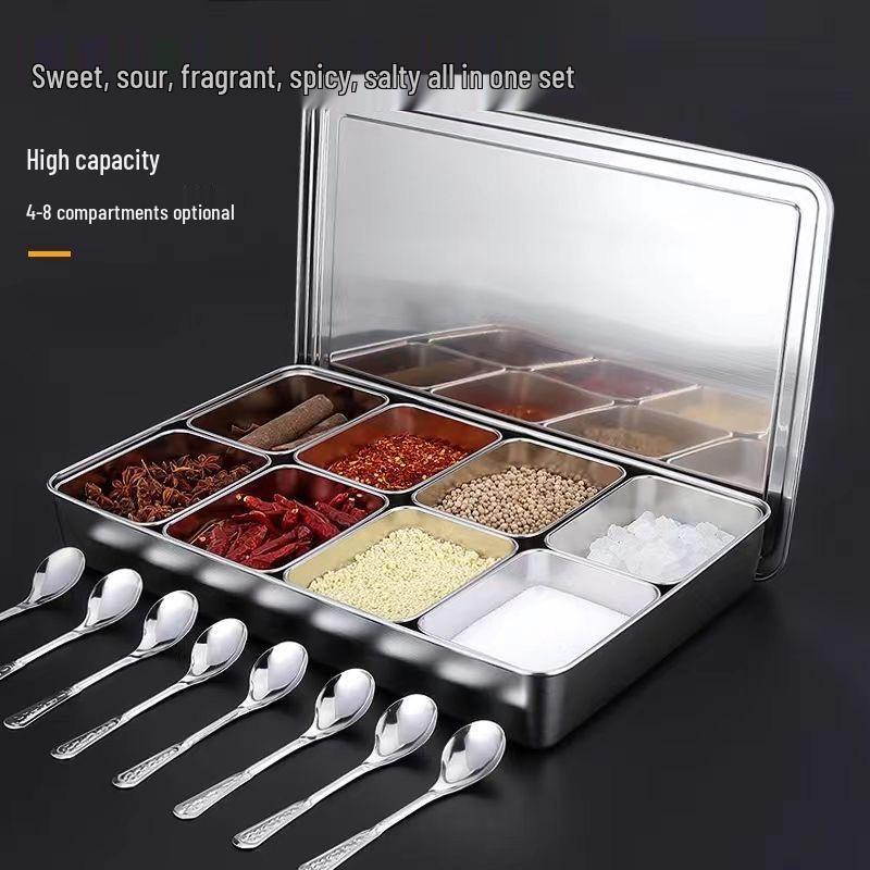 Stainless Steel Condiment and Ingredient Storage Box Set with Lids