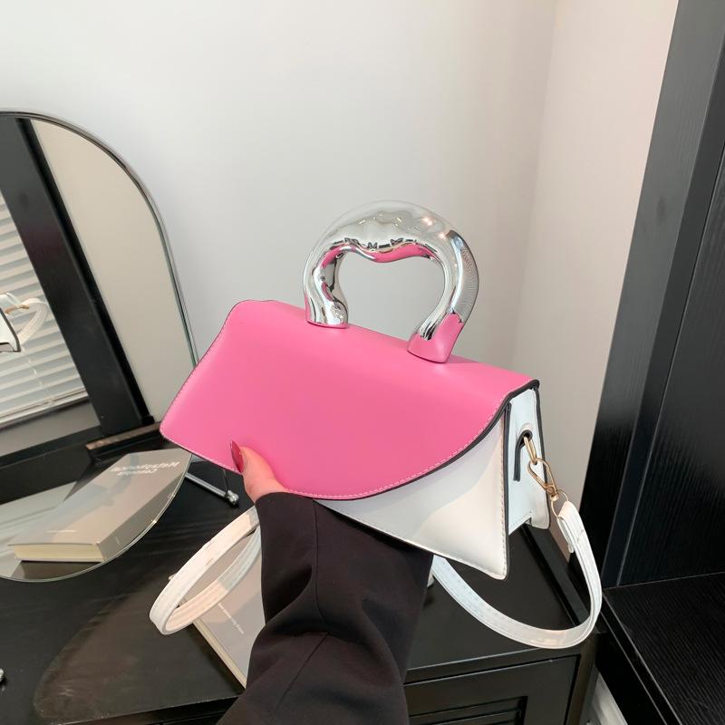 Color Matching New Fashion Texture 225 Contrasting Colors Spring Casual Simple Messenger Metal Portable Small Square Bag Woman