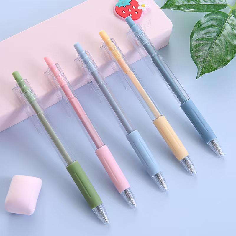 Morandi Color Push-Type Gel Pen - Simple Student Style, Black Sign Pen