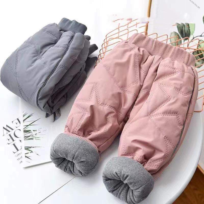 Winter Kinder Plüsch Denimhosen Jungen und Mädchen Baby Cartoon Bär Hohe Taille Elastisch Verdickt Jeans Baby Warme Hosen 1-6J