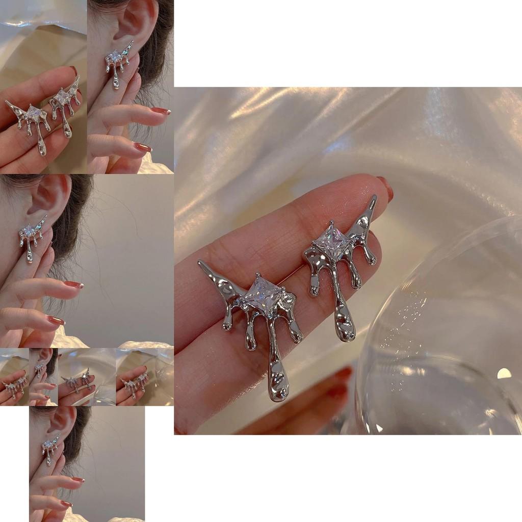 Einzigartige Kreative Unregelmäßige Tropfenförmige Diamant-Ohrringe Modische Asymmetrische Stecker