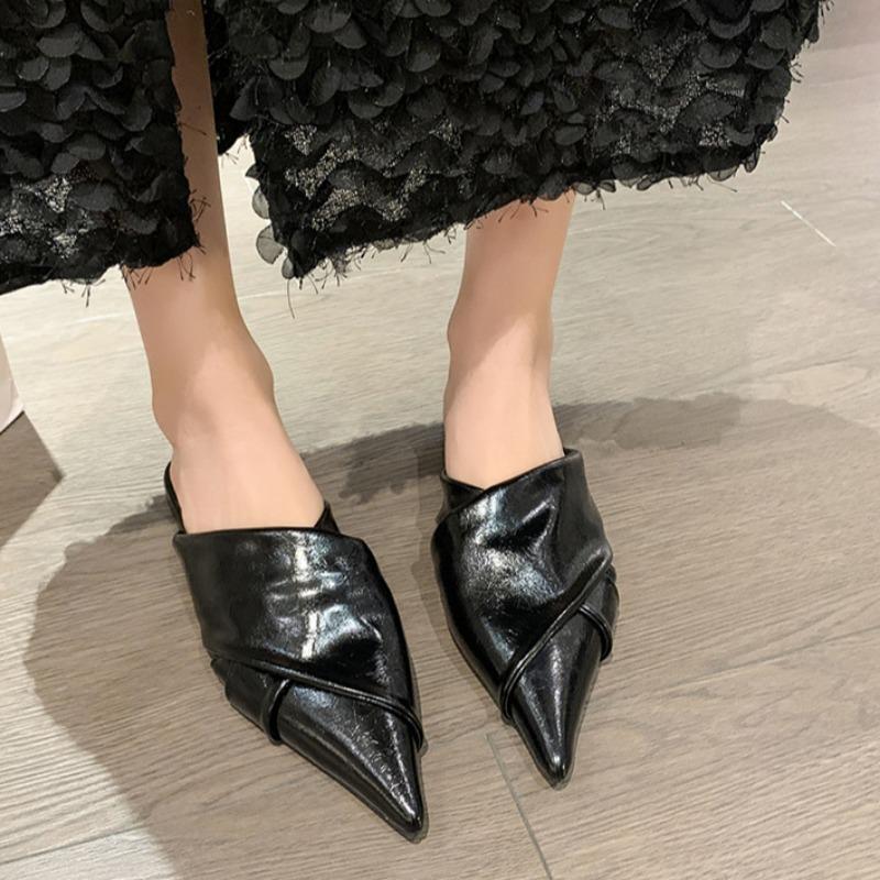 Women's Baotou Slippers Summer New Pointed Head Deep Mouth Cross Broadband Soft Sole Anti-slip Wear-resistant Flat Sandals