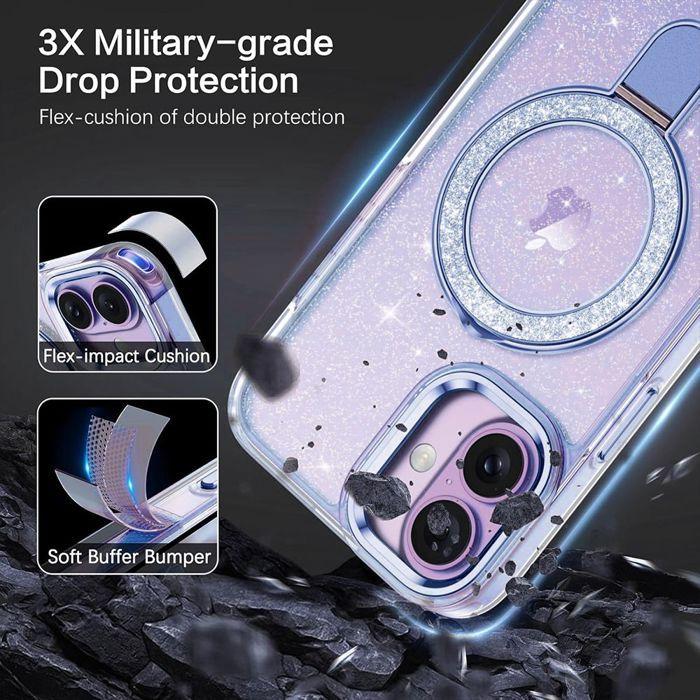 Protective Case - BOOLING - for iPhone 17 - Hybrid with Sparkling Magnetic Ring - Blue