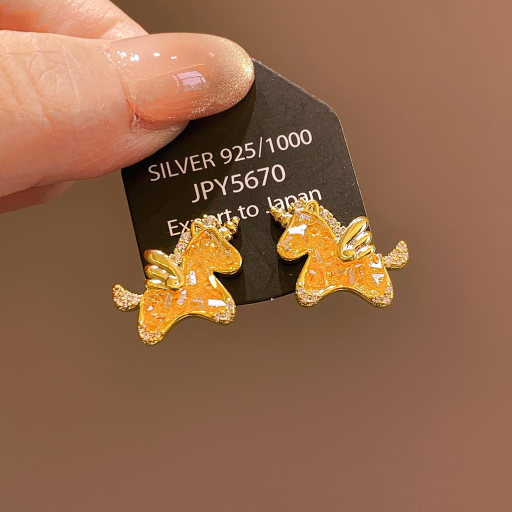 Trojan Horse Unique Design Hollow Out Micro Paved Coin Texture Stud Earrings Women's Fashion  Beautiful Hoop Earrings