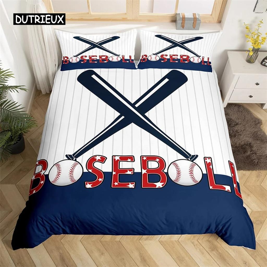 3D Print Basebal Soft Duvet Cover Set Sports Theme Beding Set King Basebal Gaming Geometry Stripe Comfortable Quilt Cover for Boy Girl