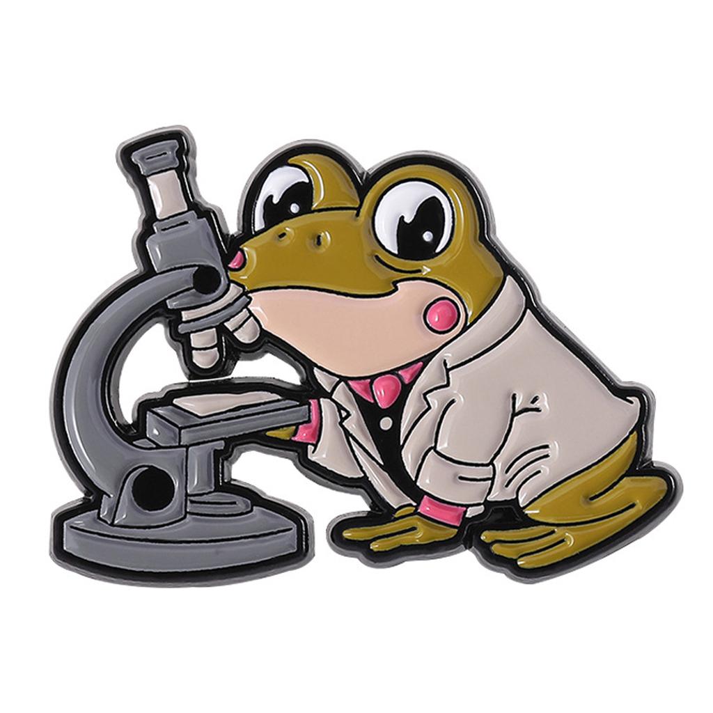 Cartoon Frogs Chemist Brooch with Microscope Test Tube for Laboratory Enthusiasts