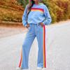 2026 Womens Rainbow Fleece Lined Hoodie Pants Set Casual Long Sleeve Two Piece Fall Winter