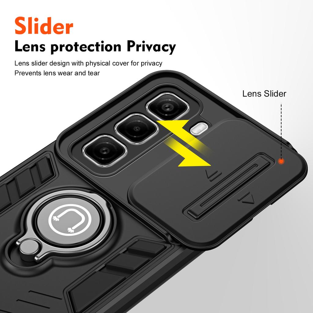 Hybrid Armor Shockproof Case For Infinix Hot 50 60i 4G 60 Pro Plus Sliding Window Metal Ring Holder TPU Plastic Phone Cover