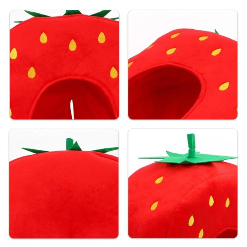 Strawberry Headgear Photography Props Strawberry Headgear Plush Strawberry Hat Novelty Funny Fruit Hat Halloween Caps
