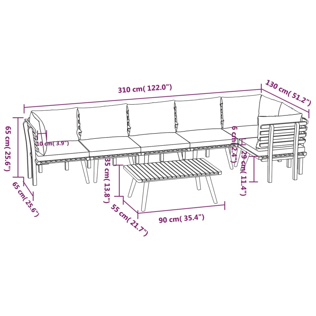 7 Piece Garden Lounge Set with Cushions Solid Acacia Wood
