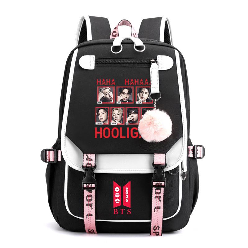 BTS Fashion Contrast Color Backpack for Students, Lightweight Large Capacity School Bag