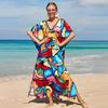Colorful Printed Boho Beach Kaftan Dress Women Plus Size Maxi Summer Cover Up Rayon Bathing Suit