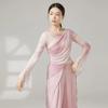 Long Slit Classical Dance Mesh Top Prints Chinese Hanfu  Women Dance Wear