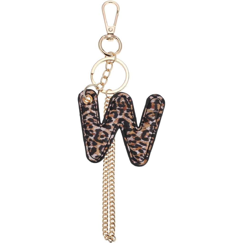Leopard Letter Keychain for Women, PU leather Initial Letter Keyring Keychain Accessories Purse Handbags Charm