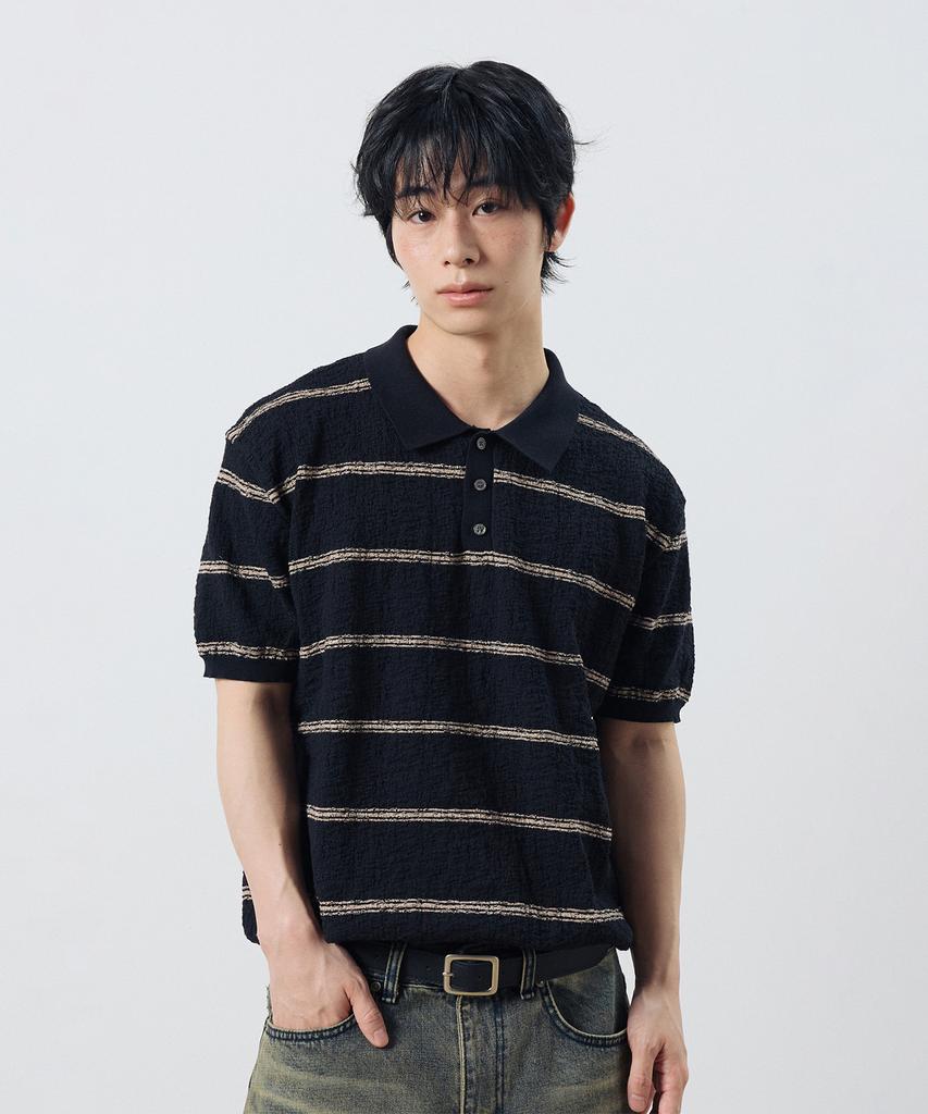 Dibsenseu Striped Boucle Collar Short Sleeve Knit