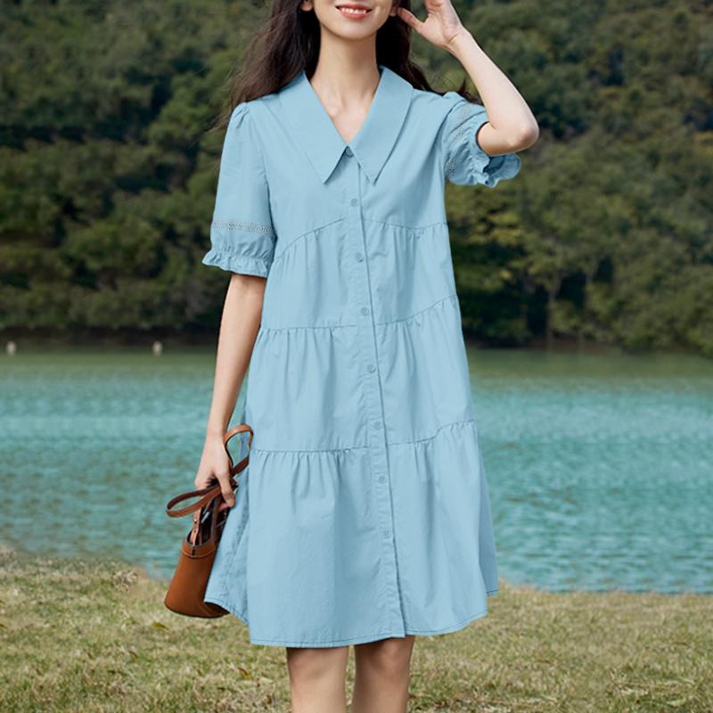 ZANZEA Women Casual Turn Down Collar Summer Short Sleeve Dress