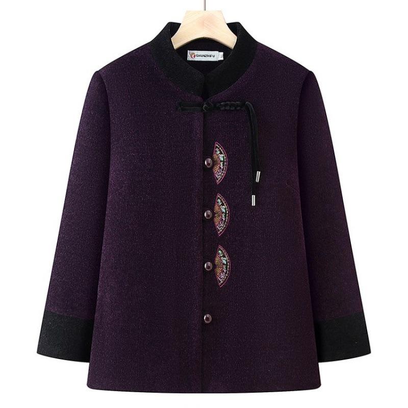 Зимняя бархатная куртка утепленная теплая хлопковая одежда вышитая одежда для пожилой женщины 1XL [recommended 80-50kg]