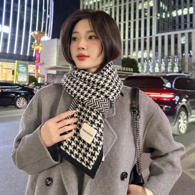 Houndstooth Scarf Women's Winter Imitation Cashmere New Korean Style Versatile Student Couple Knitted Warm Scarf Men's Trend