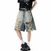 American Retro Old Washed Ripped Cat Whisker Denim Shorts Trendy Loose Ruffian Handsome A-character Cropped Pants Summer Wide-leg Pants