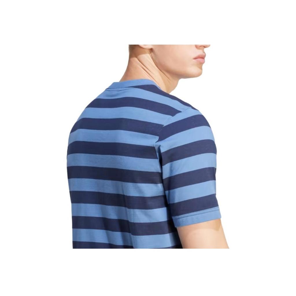adidas T-shirt da uomo Originals a righe con scollo rotondo, manica corta larga, top Blu Dodger IR7588