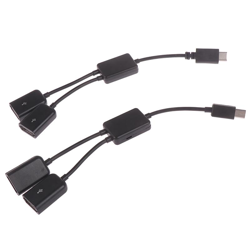 Micro Usb / Type C To 2 Otg Dual Female Usb Port Hub Cable Y Splitter Adapter