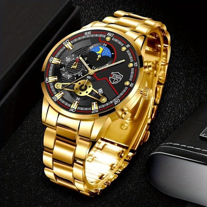 

1 шт. Модные мужские кварцевые часы с календарем, повседневные мужские спортивные наручные часы из нержавеющей стали, идеальный выбор для подарков