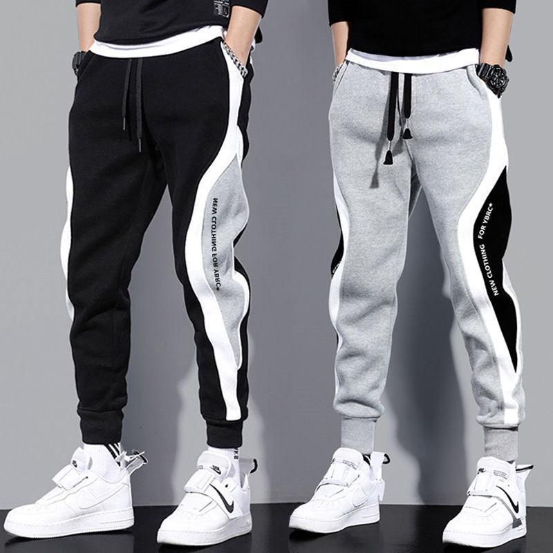 Casual pants men's autumn and winter new large size loose nine-point color matching fashion trend sports footwear