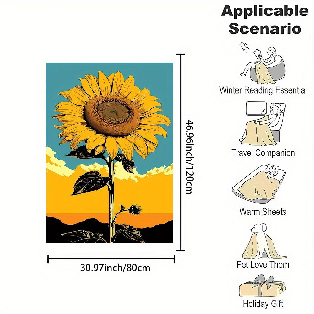 Sunflower on Mountain Print, All-Season Reversible Fleece Throw Blanket, Contemporary Style, 200-250g Polyester, Soft and Fluffy