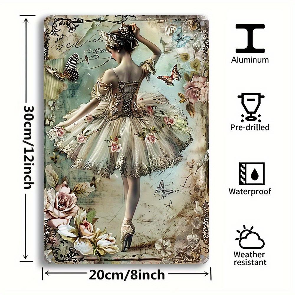 1pc Aluminum Vintage Ballerina Tin Sign - Reusable, Pre-Drilled Wall Decor for Home & Bar - Shabby Chic, Waterproof, Weather-Res