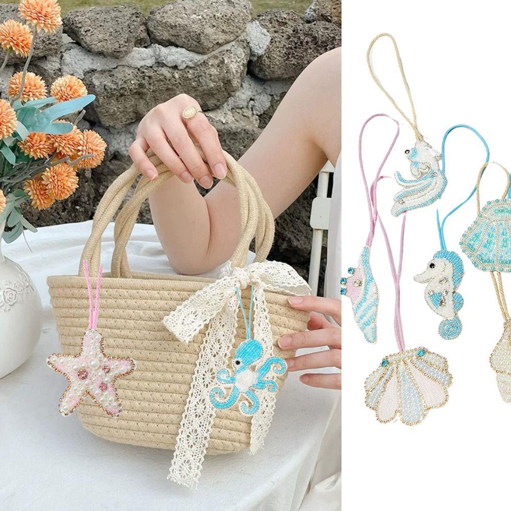 Whale Starfish Hanging Rope Keychain 3d Handmade Rhinestone Beaded Patches Crystal Bag Lanyard Hanging Bag Charms Accessories