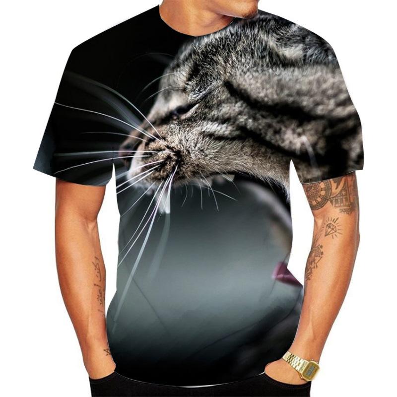 Summer Round Neck 3D Cat Printed Top Fashionable Casual Short Sleeved Men's T-shirts