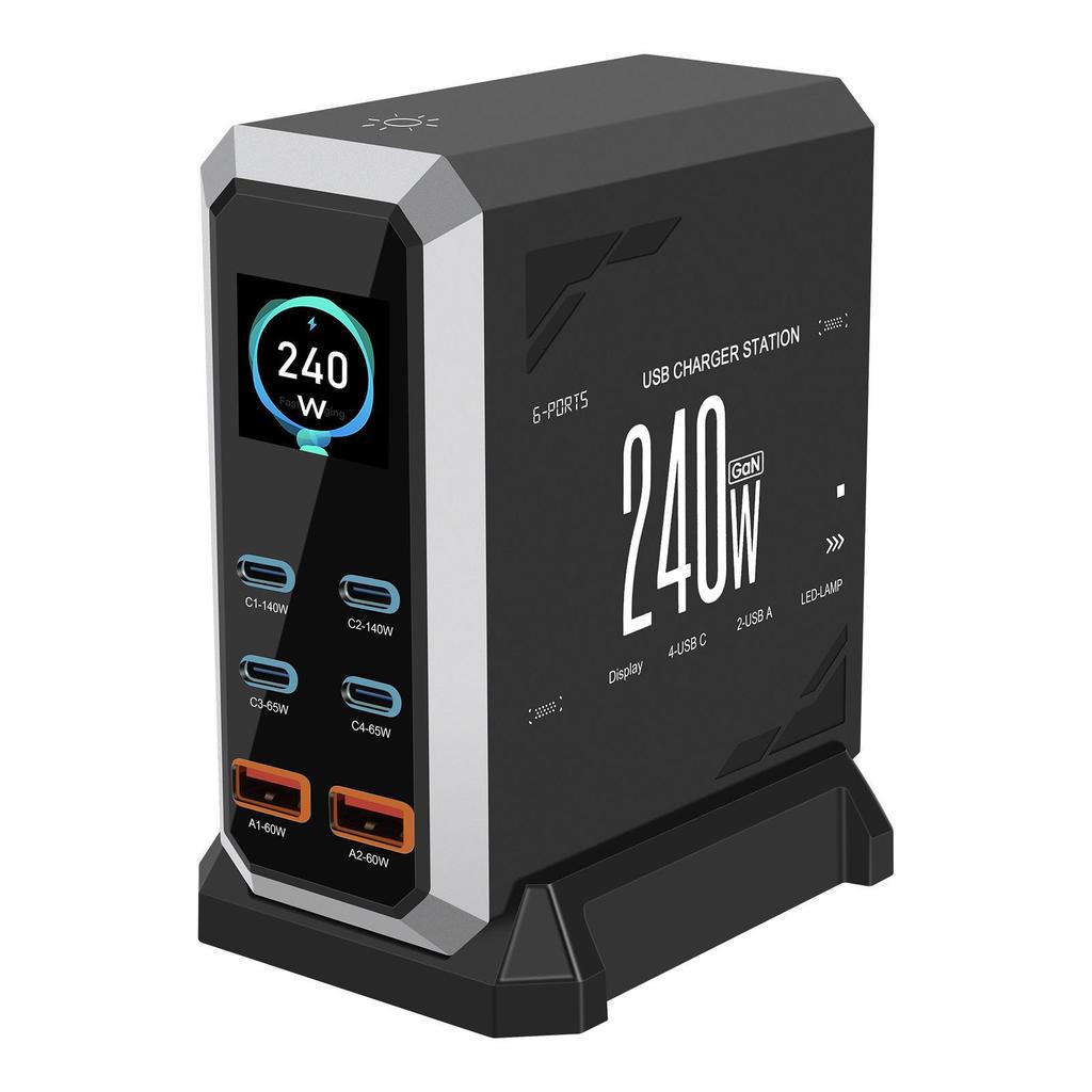 240W GaN Multi-Port USB Fast Charger with Dynamic Display