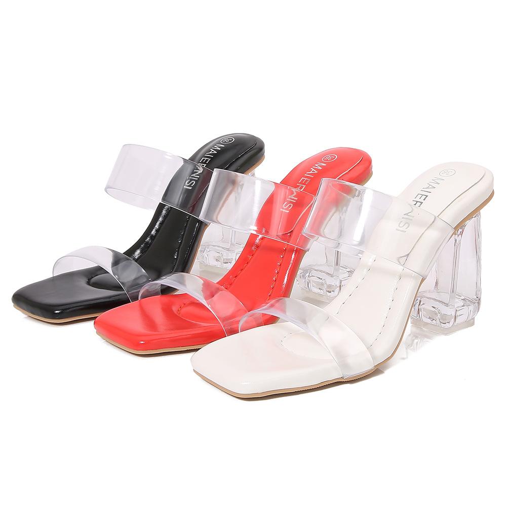 Transparent high-heeled sandals women's crystal heel wide fat feet large size women's shoes for
