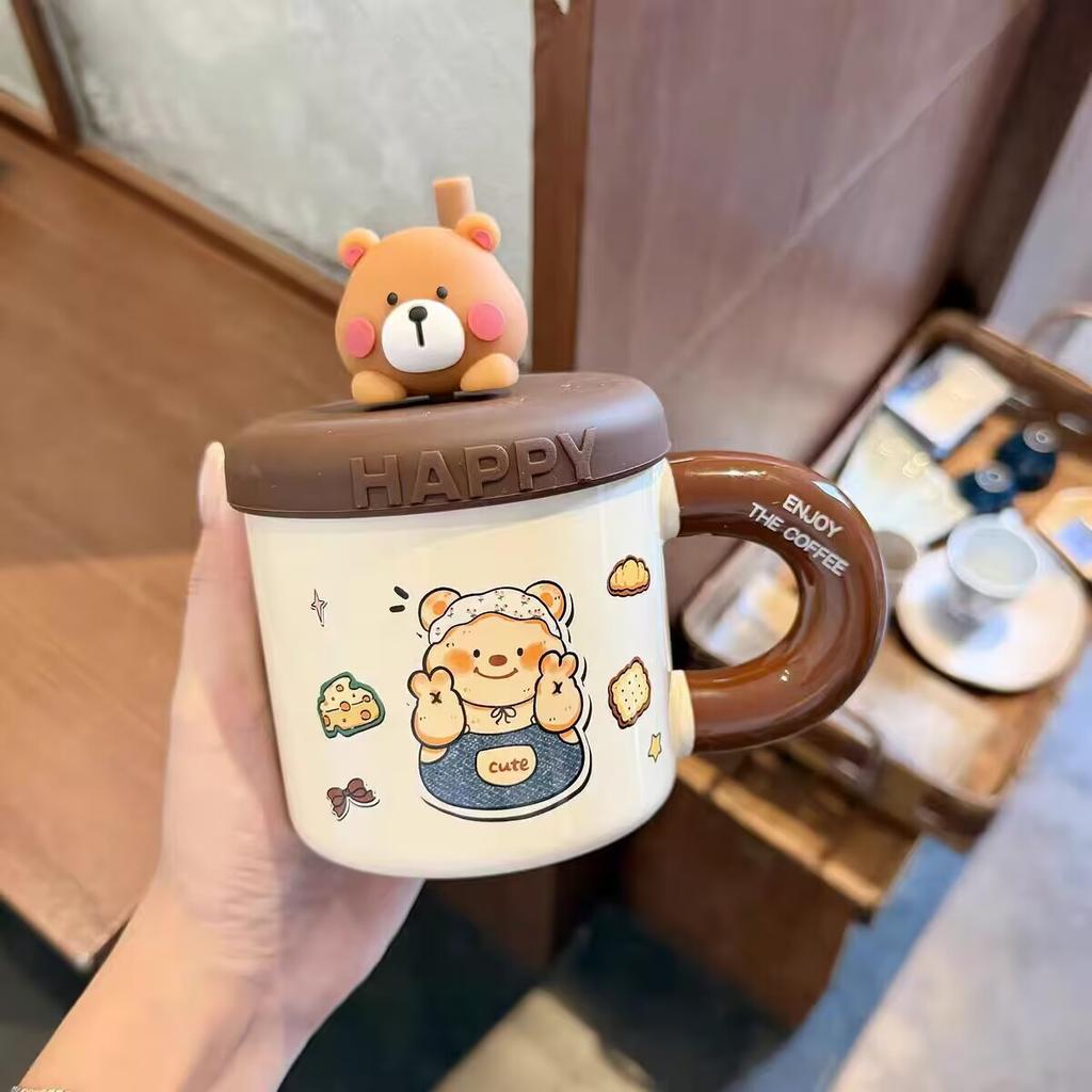 Mug with lid with straw cup high value ins ceramic water cup women's home office coffee breakfast cup