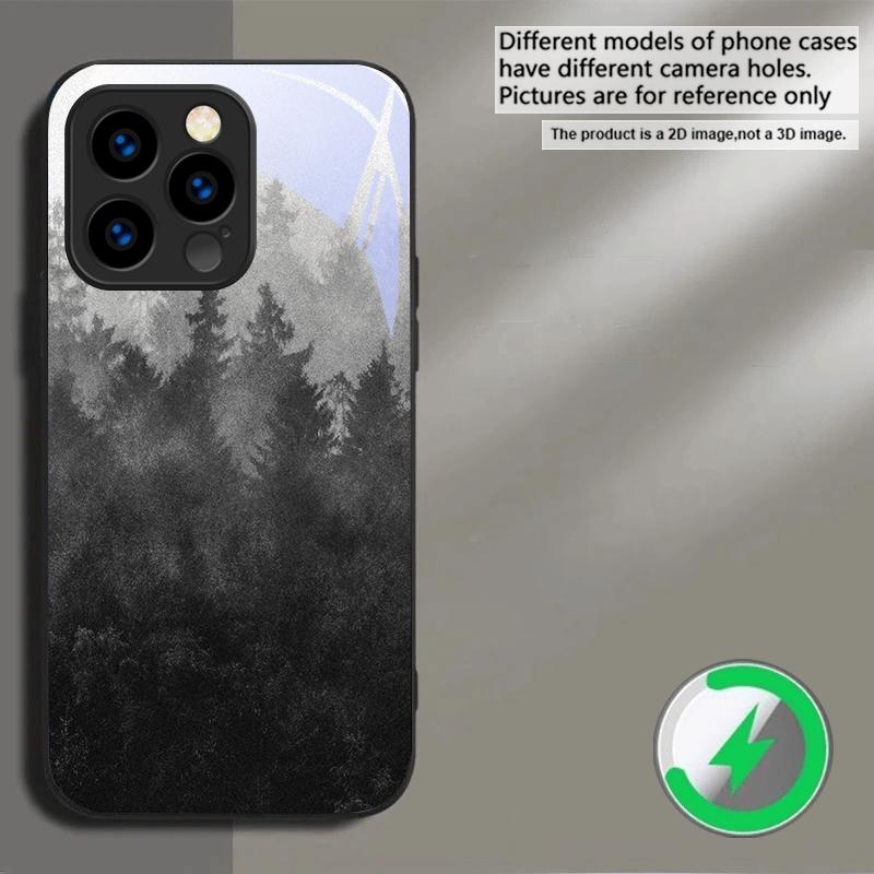 Ink landscape painting Suitable For iPhone 16E 17 Pro Max 15 Pro 14 13 Plus 12 mini 11 16 Air 17Pro magnetism Glass Phone Case