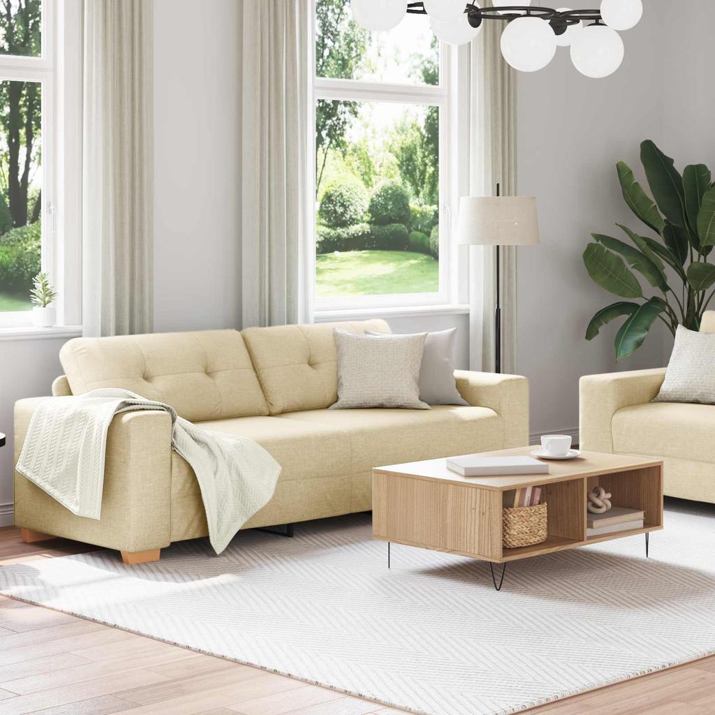2 Piece Cream Fabric Sofa Set with Cushions