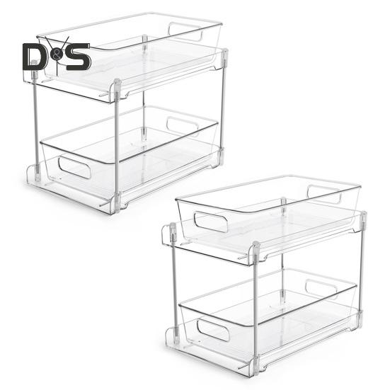 1/2 ks 2patrové koupelnové organizéry pod umyvadlo Víceúčelové průhledné stohovatelné nádoby Úložný box s výsuvnou dráhou