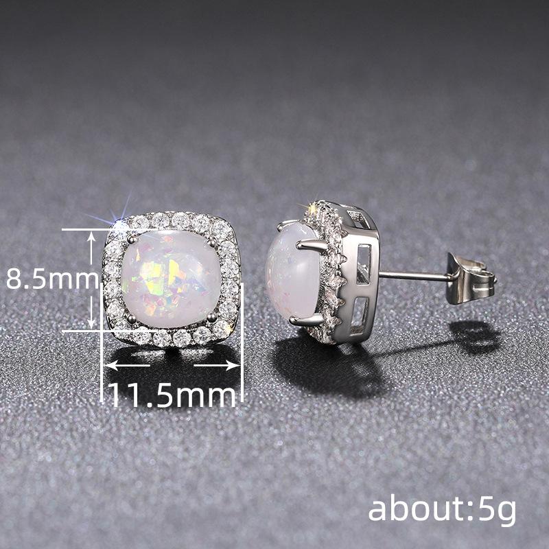 New Design Geometric Shaped Round Opal Silver/Rose Gold Plated Earrings for Fashion Party CZ Stud Earring for Women