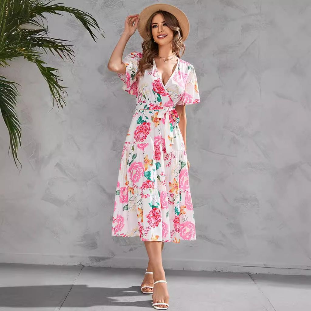 2025 New Fashion Trend Dresses Spring Summer Printed Waist Dresses Fashion Women's