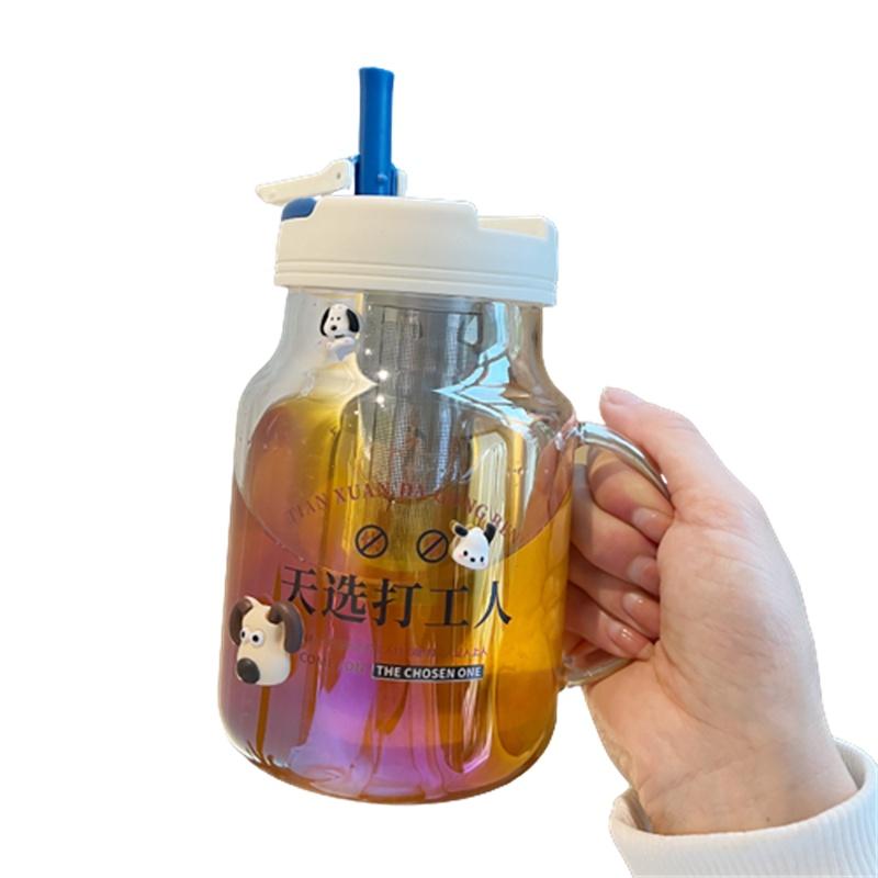 Stilvolle und langlebige Glastasse für Frauen, hohe Temperaturbeständigkeit, Tee-Trennung, Griff inklusive