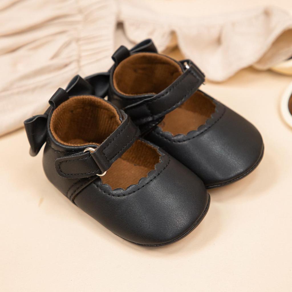 New Baby Girl Leather Bowknot Princess Shoes with Non-Slip Rubber Sole