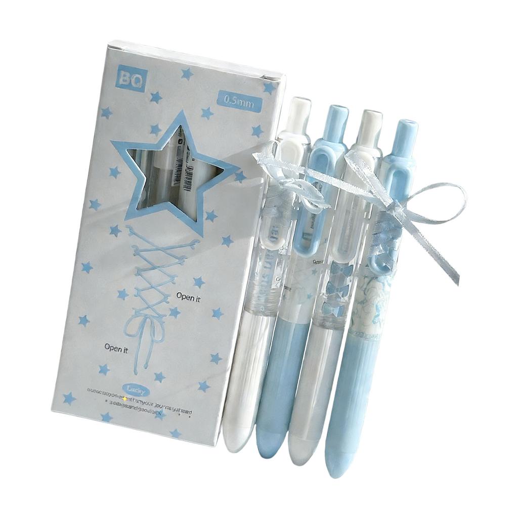 4Pcs Lace Ribbon Gel Inks Pen Retractable Gel Pen 0.5MM Fine Point Black Inks for Handwriting Journaling Note Taking