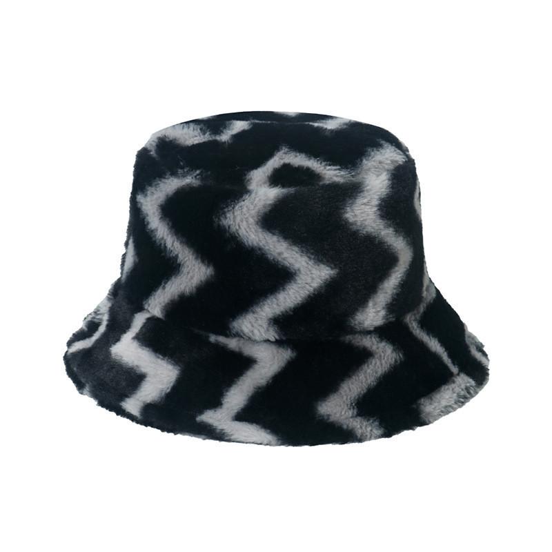 New Arrival Winter Fashion Plush Bucket Hat Warm Hat Heart Ecg Wave Fisherman Hat Men Women Black