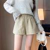 Damen Winter-Bootcut-Shorts aus PU-Leder mit hohem Bund: Elastischer Bund, lockerer Schnitt mit weitem Bein