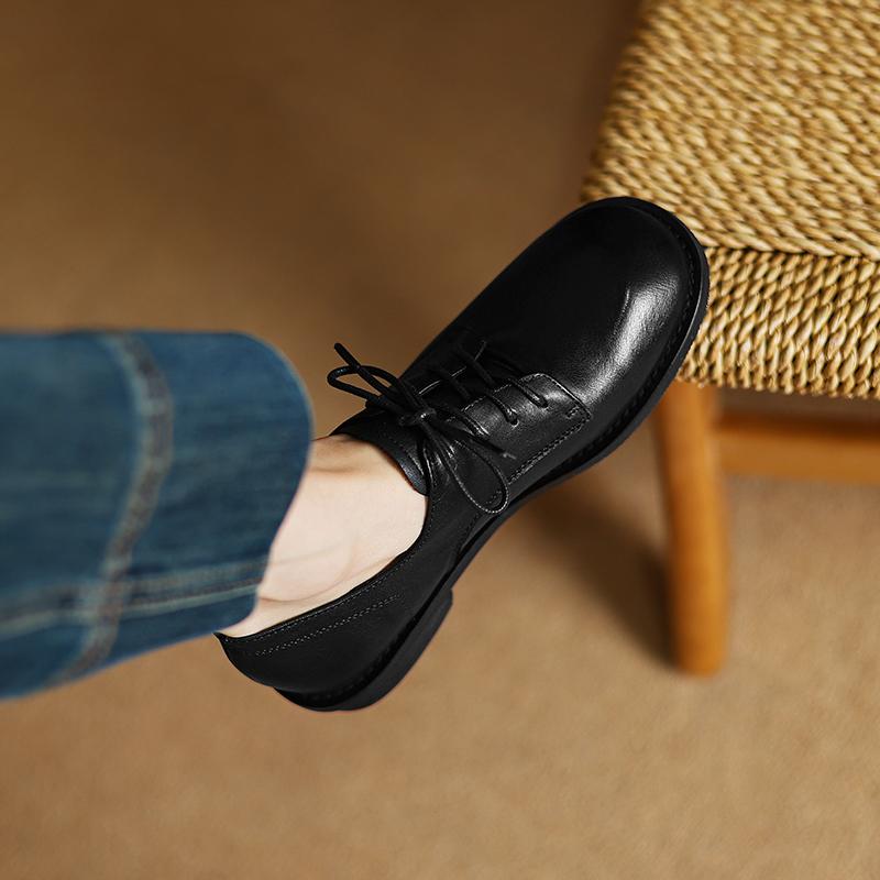 Fashion 2025 New Spring Genuine Leather Woman Shoes Round Toe Pumps Shoes for Women Loafers Ladies Shoes Retro Oxford